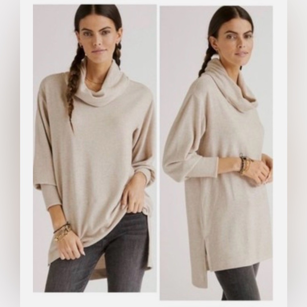 Anthropologie Maeve Women’s Cowl Neck Tunic Top Sweater Beige Medium Lagenlook
